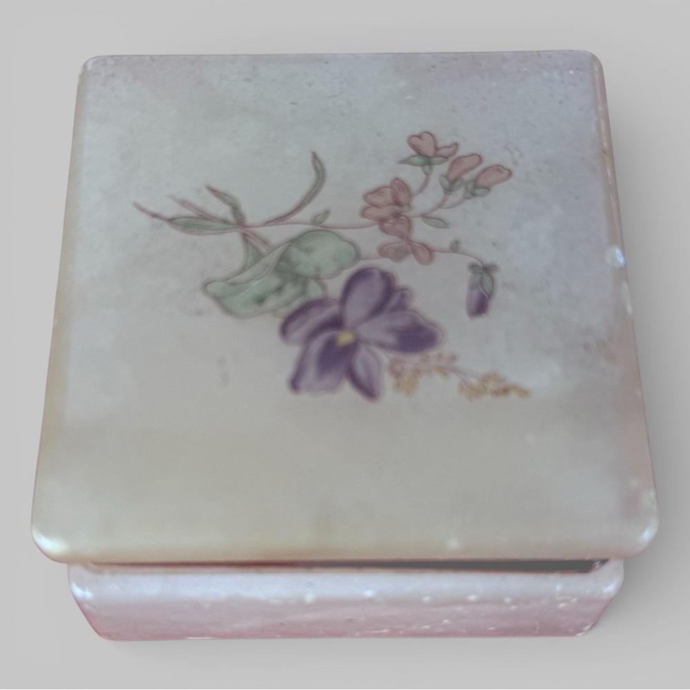 Vintage Italian Alabaster Floral Trinket Box
